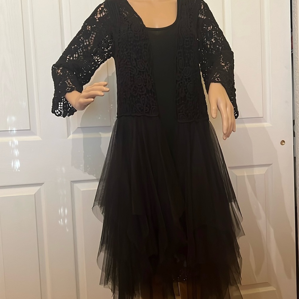 NWT origami black crochet & tulle overlay. szML Shown w  origami slip dress